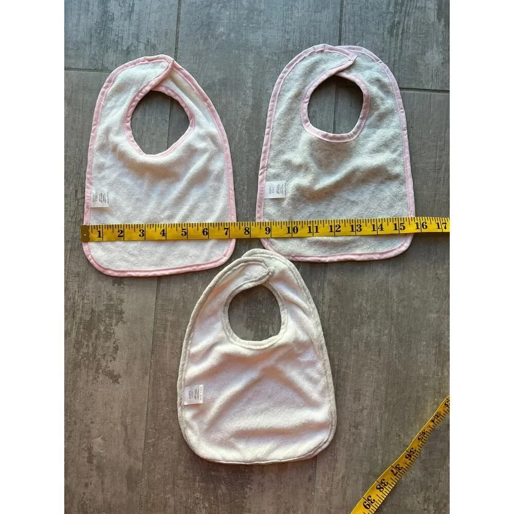 BABY KISS Set Lot of 3 French Terry Cotton Bibs Boho Girl Pink Glitter NEW